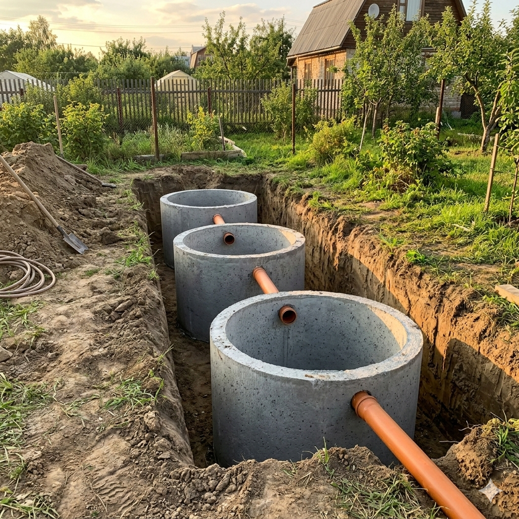 Установка септика из бетонных колец